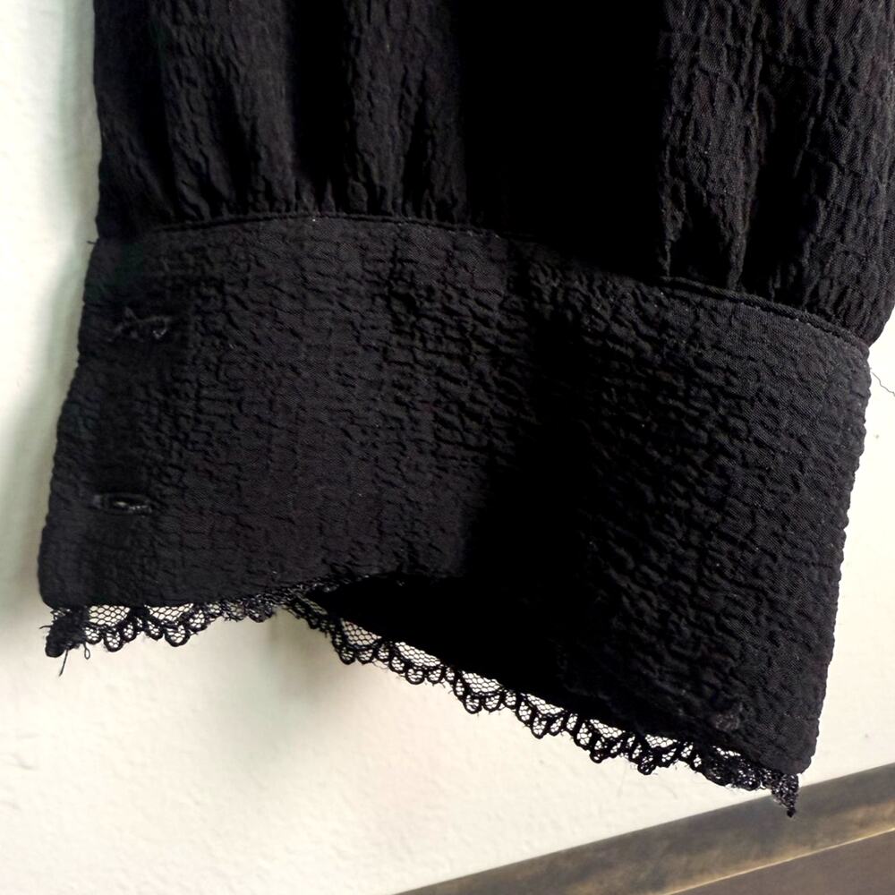 LAUNDRY by SHELLI SEGAL Button Down Black Lace Accent Blouse, Size: M - Picture 7 of 9